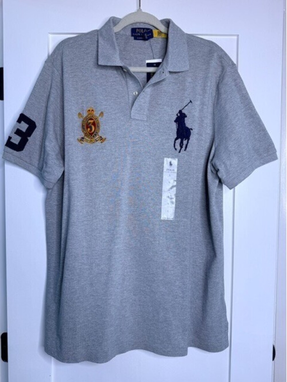 Polo Ralph Lauren Big Pony Men's Polo Shirt Gray Crest #3 Short Sleeve NWT L